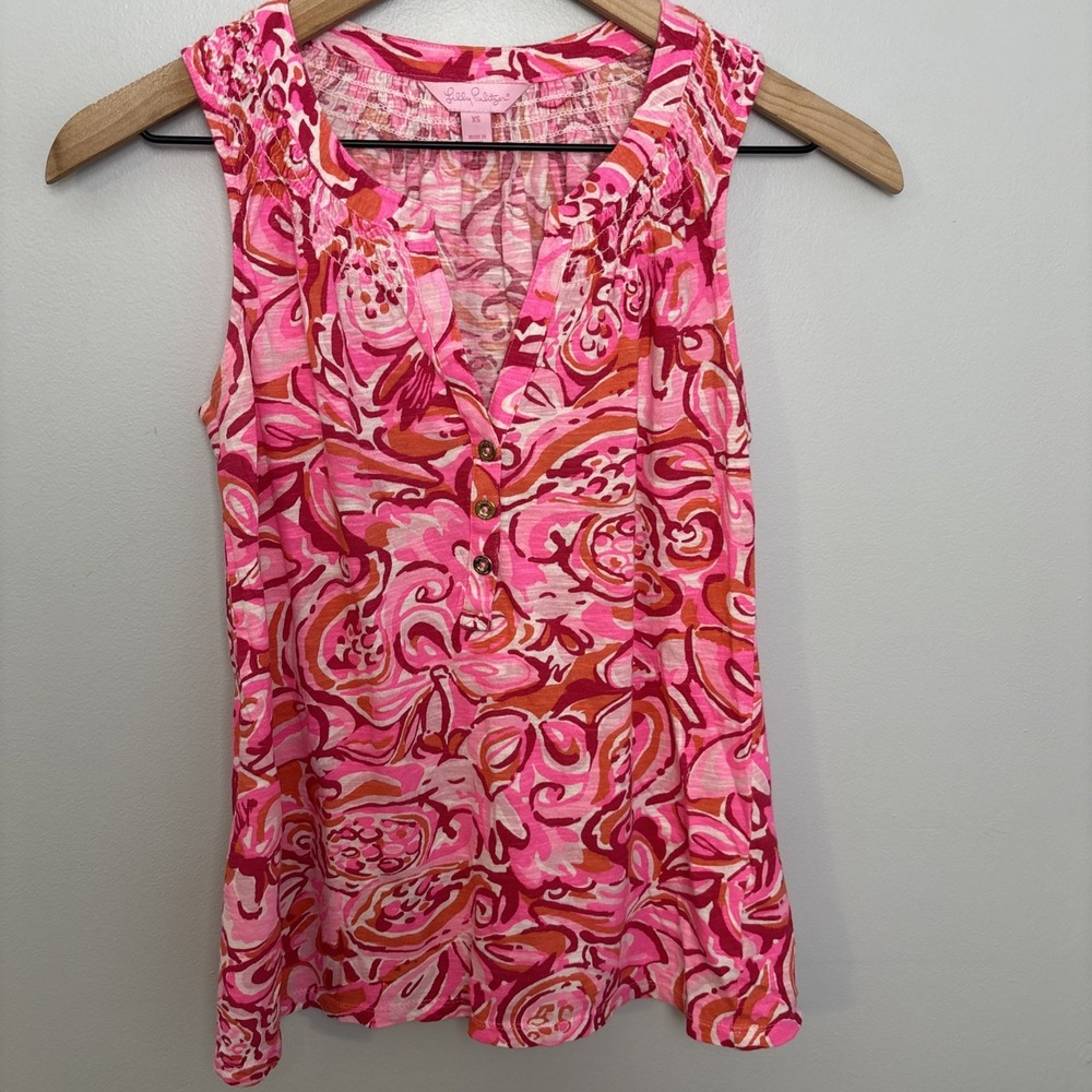 Lilly Pulitzer Essie Sleeveless Top Pink Pout Mango‎ Salsa Size XS
